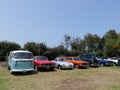 Classic collectorÃ¢â¬â¢s cars exhibited in Mamacona, Lima Royalty Free Stock Photo